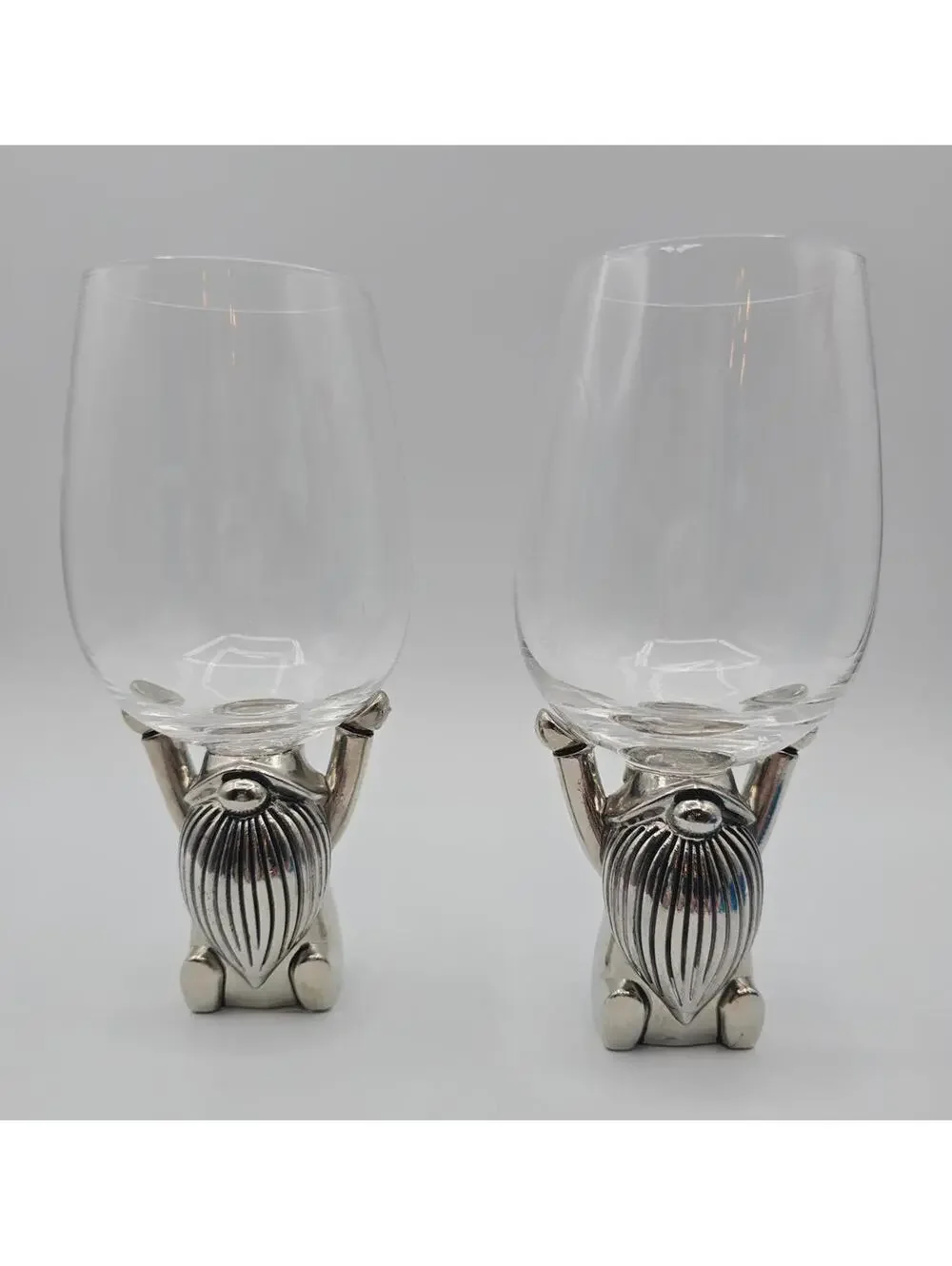 Pottery Barn Handblown Gnome Wine Glasses Set of 2 Zinc Base 14.5 oz